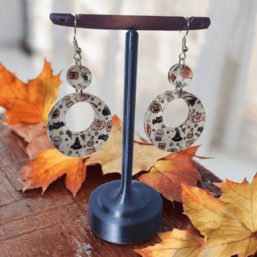 Pink Halloween Acrylic Dangle Earrings - Unique Hand Designed Jewelry - Dangle Earring - Charm and Char